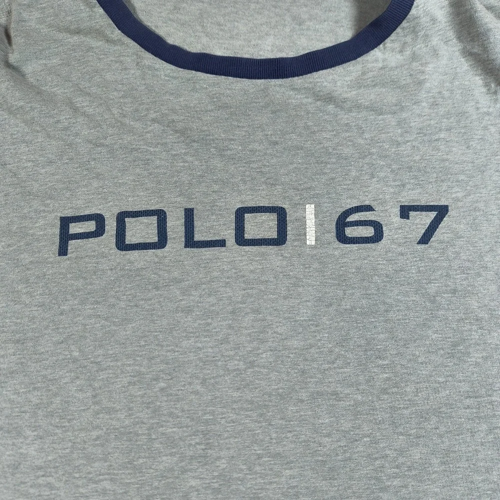 Vintage Polo Ralph Lauren Shirt Mens Large Gray‎ Blue Ringer 67 Crew Neck